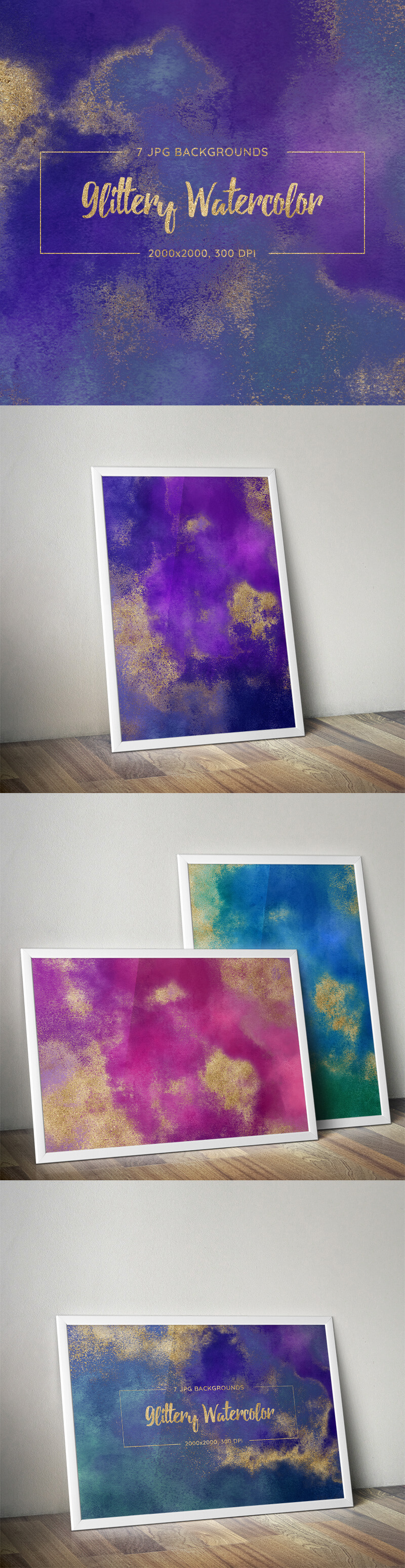 Glittery Watercolor Backgrounds Preview