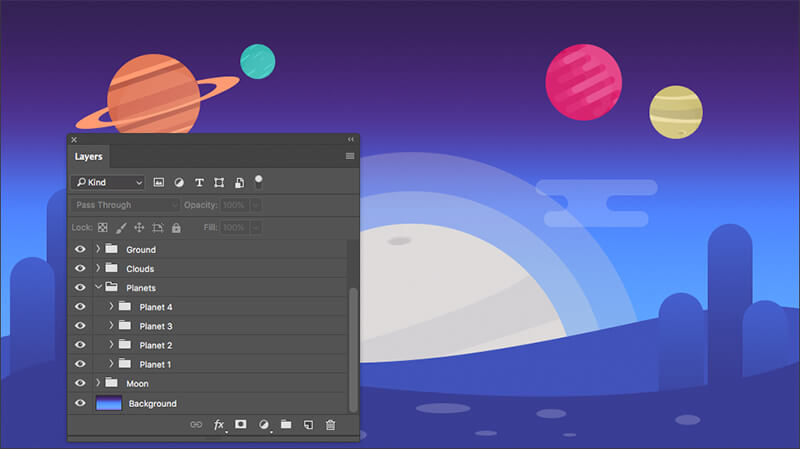 Photoshop Layers in Space Background PSD